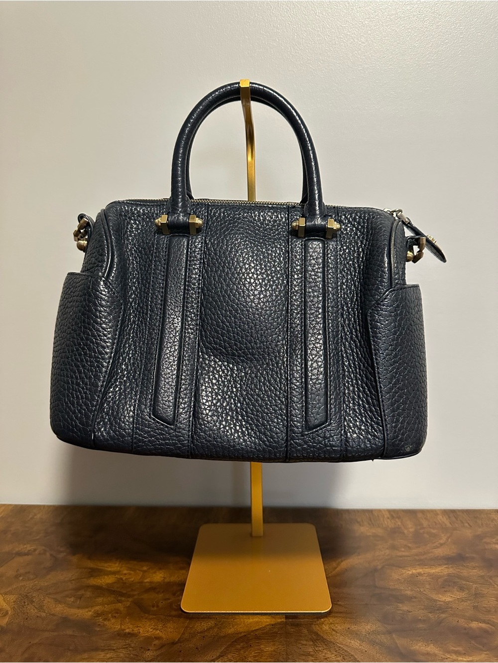 Cesare Paciotti Navy Textured Leather Satchel